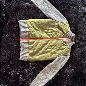 Green and Gray Quilted Jacket with Orange Zipper